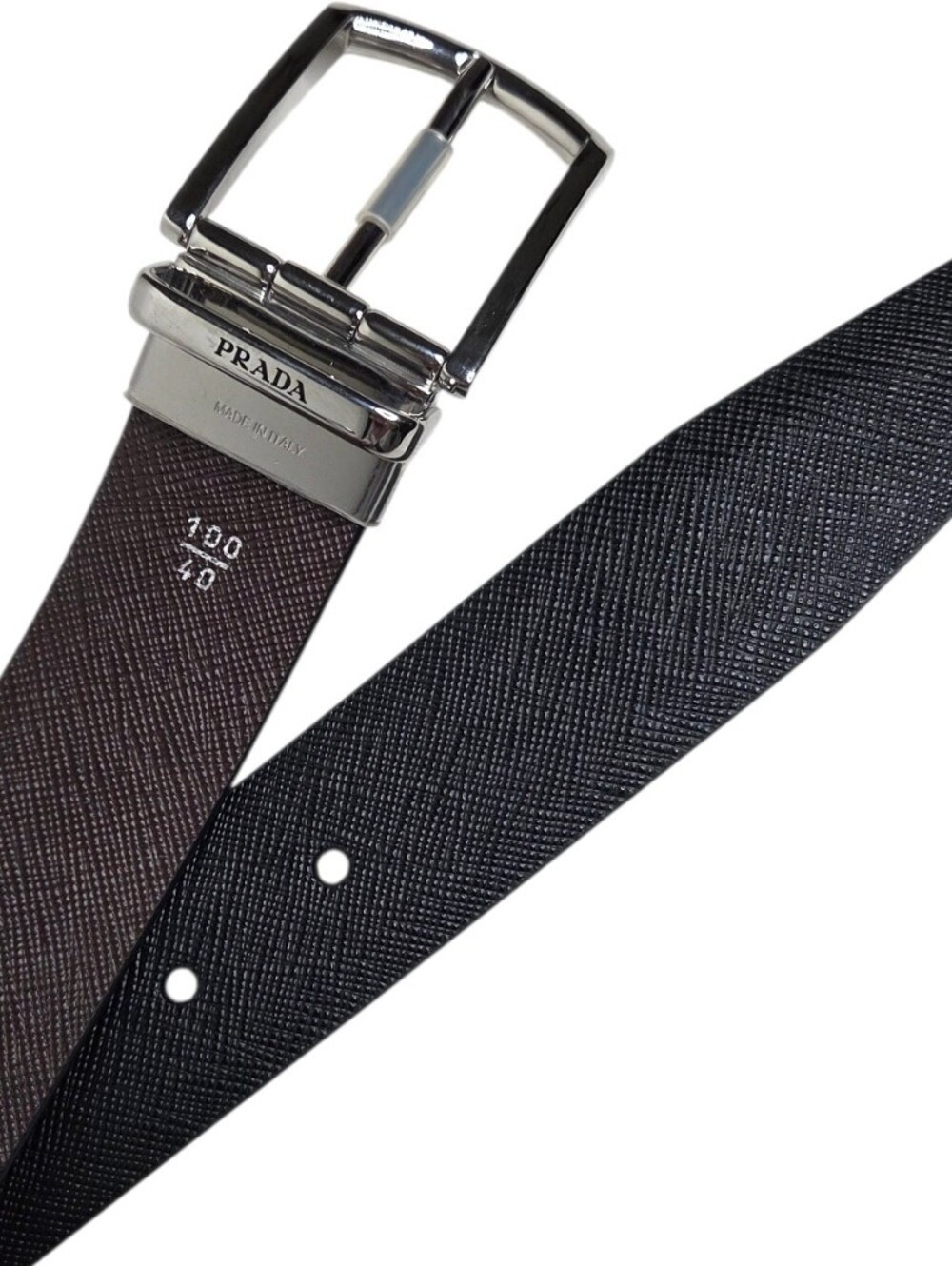 Prada Saffiano Reversible Leather Belt - Black/Brown - Picture 3 of 9